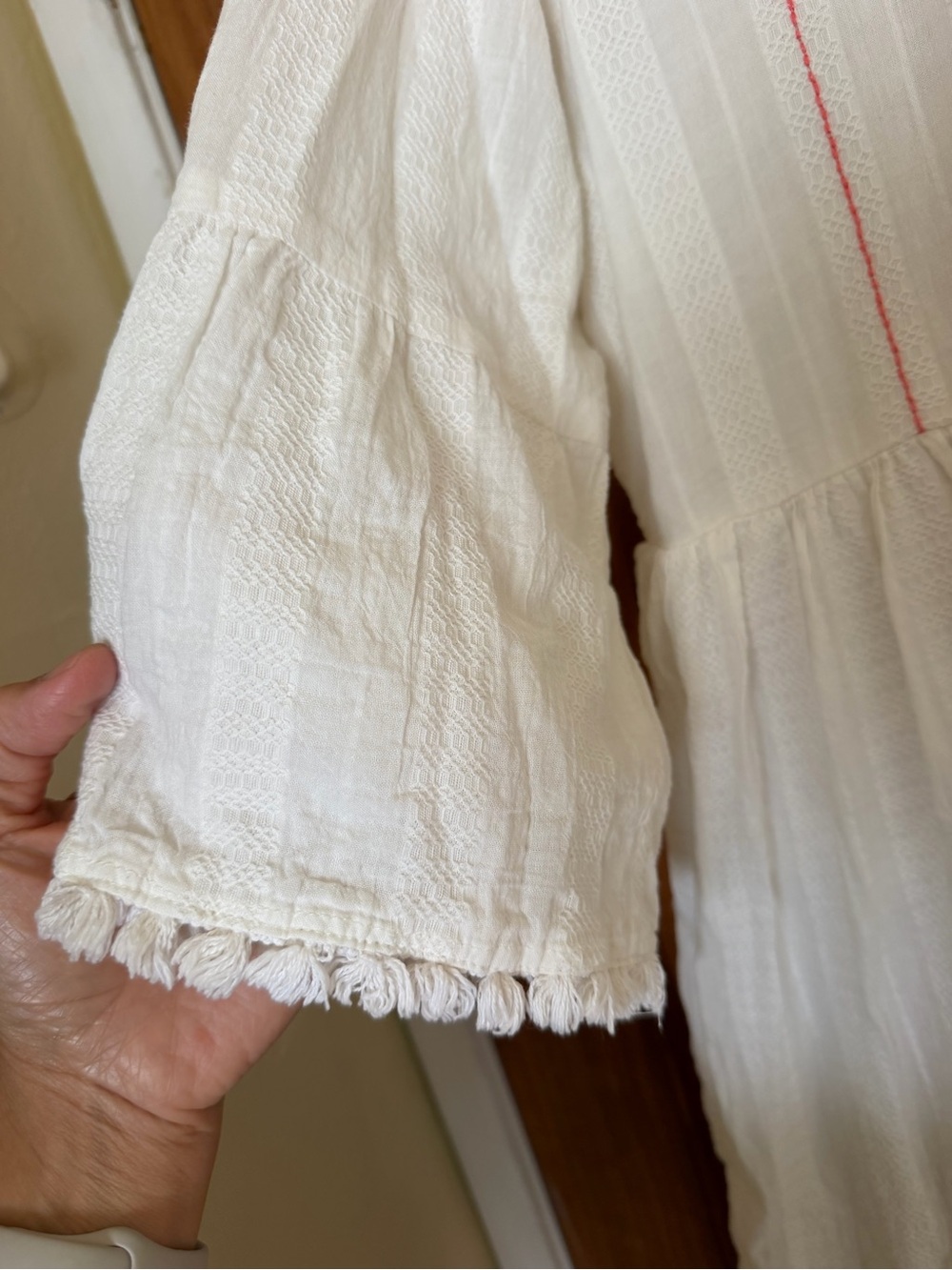 Unbranded White women’s Floral-Embroidered Dress with Tassel - Picture 6 of 14
